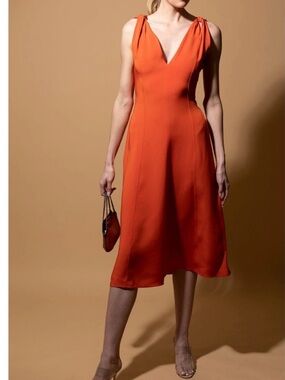 Red Sleeveless V-Neck Midi Dress